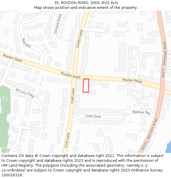 35, ROYDON ROAD, DISS, IP22 4LN: Location map and indicative extent of plot