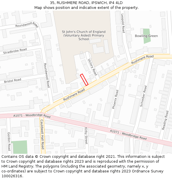 35, RUSHMERE ROAD, IPSWICH, IP4 4LD: Location map and indicative extent of plot