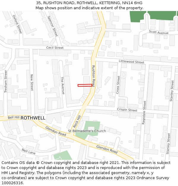 35, RUSHTON ROAD, ROTHWELL, KETTERING, NN14 6HG: Location map and indicative extent of plot