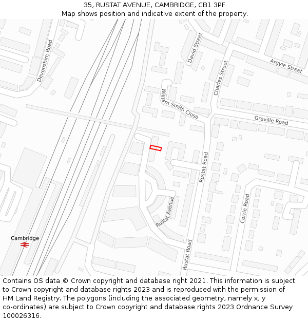 35, RUSTAT AVENUE, CAMBRIDGE, CB1 3PF: Location map and indicative extent of plot