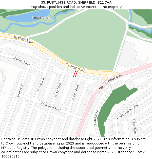 35, RUSTLINGS ROAD, SHEFFIELD, S11 7AA: Location map and indicative extent of plot