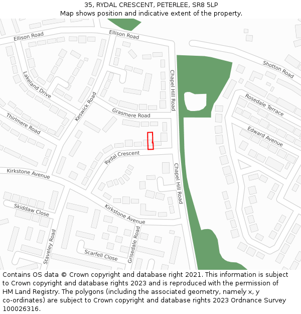35, RYDAL CRESCENT, PETERLEE, SR8 5LP: Location map and indicative extent of plot