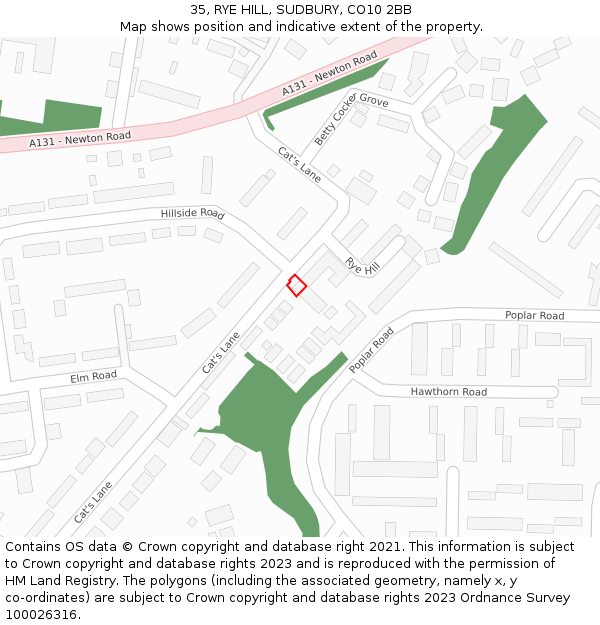35, RYE HILL, SUDBURY, CO10 2BB: Location map and indicative extent of plot