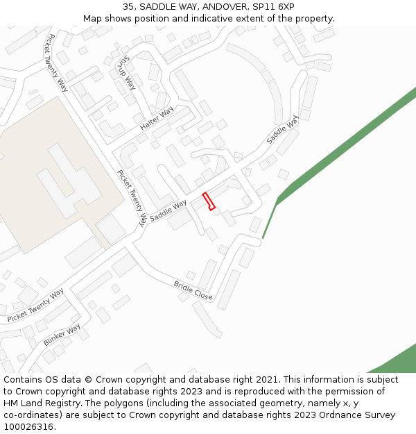 35, SADDLE WAY, ANDOVER, SP11 6XP: Location map and indicative extent of plot