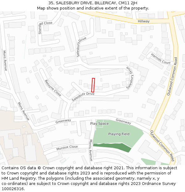 35, SALESBURY DRIVE, BILLERICAY, CM11 2JH: Location map and indicative extent of plot