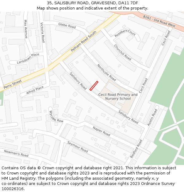 35, SALISBURY ROAD, GRAVESEND, DA11 7DF: Location map and indicative extent of plot