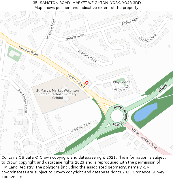 35, SANCTON ROAD, MARKET WEIGHTON, YORK, YO43 3DD: Location map and indicative extent of plot