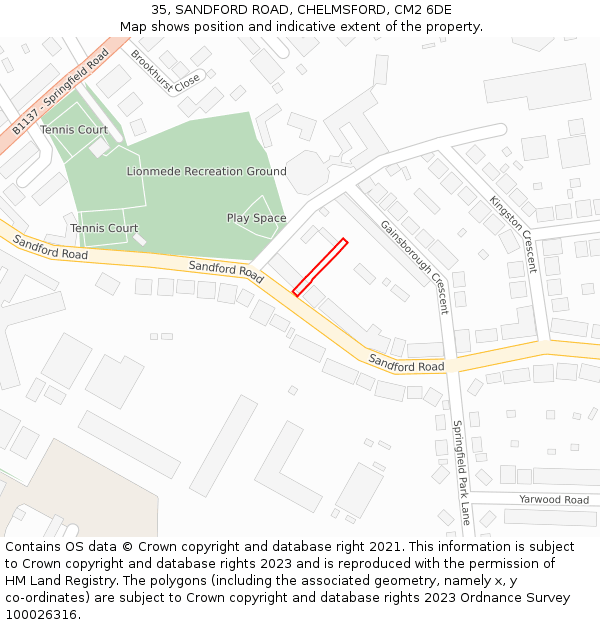 35, SANDFORD ROAD, CHELMSFORD, CM2 6DE: Location map and indicative extent of plot