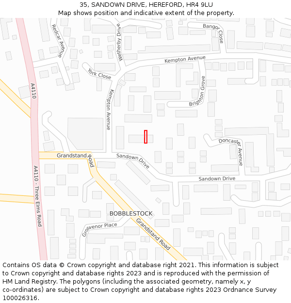 35, SANDOWN DRIVE, HEREFORD, HR4 9LU: Location map and indicative extent of plot