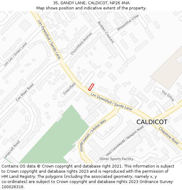 35, SANDY LANE, CALDICOT, NP26 4NA: Location map and indicative extent of plot