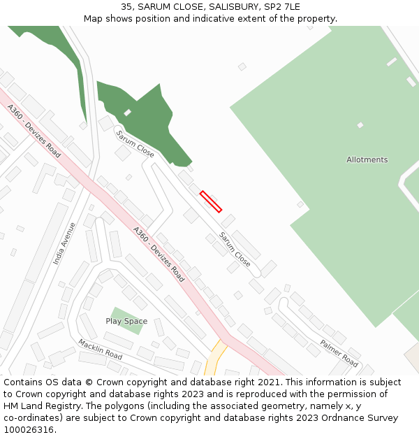 35, SARUM CLOSE, SALISBURY, SP2 7LE: Location map and indicative extent of plot