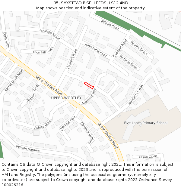 35, SAXSTEAD RISE, LEEDS, LS12 4ND: Location map and indicative extent of plot