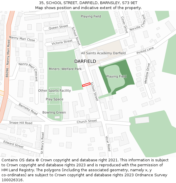 35, SCHOOL STREET, DARFIELD, BARNSLEY, S73 9ET: Location map and indicative extent of plot