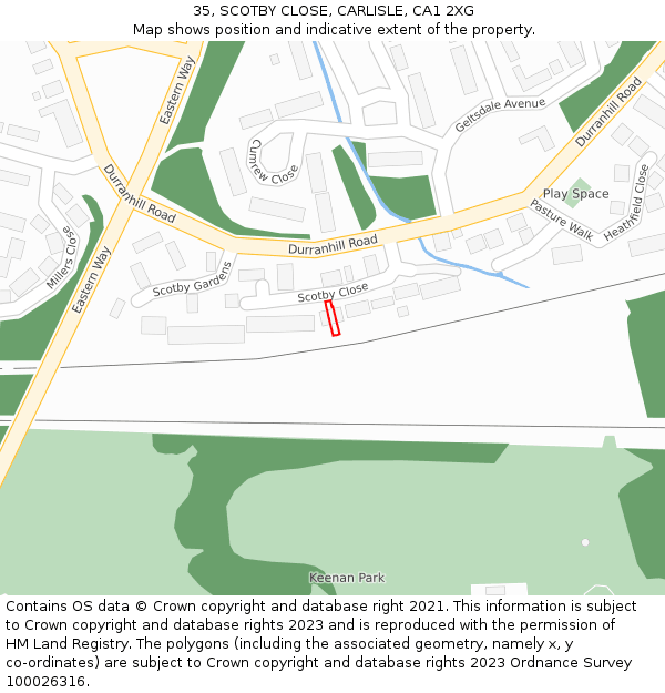 35, SCOTBY CLOSE, CARLISLE, CA1 2XG: Location map and indicative extent of plot