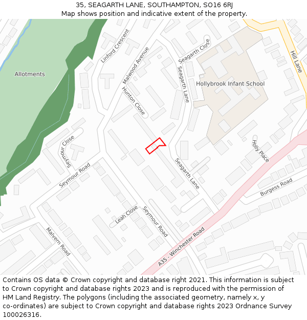 35, SEAGARTH LANE, SOUTHAMPTON, SO16 6RJ: Location map and indicative extent of plot