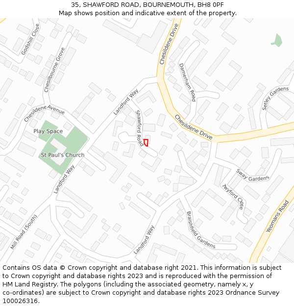 35, SHAWFORD ROAD, BOURNEMOUTH, BH8 0PF: Location map and indicative extent of plot