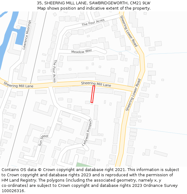 35, SHEERING MILL LANE, SAWBRIDGEWORTH, CM21 9LW: Location map and indicative extent of plot