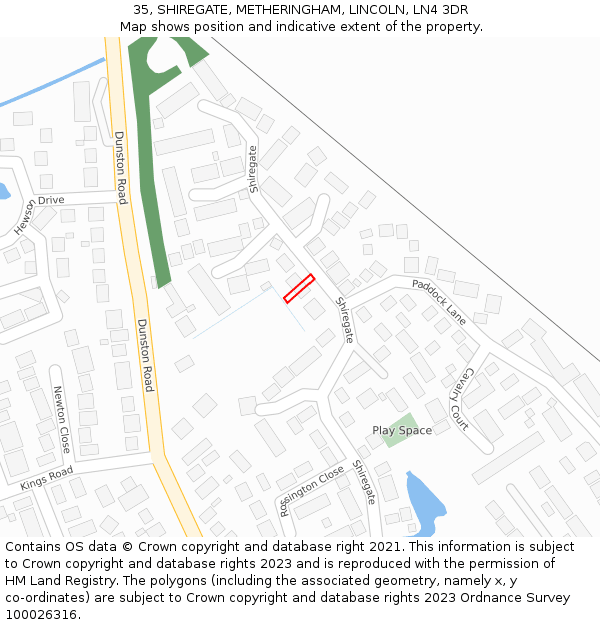 35, SHIREGATE, METHERINGHAM, LINCOLN, LN4 3DR: Location map and indicative extent of plot
