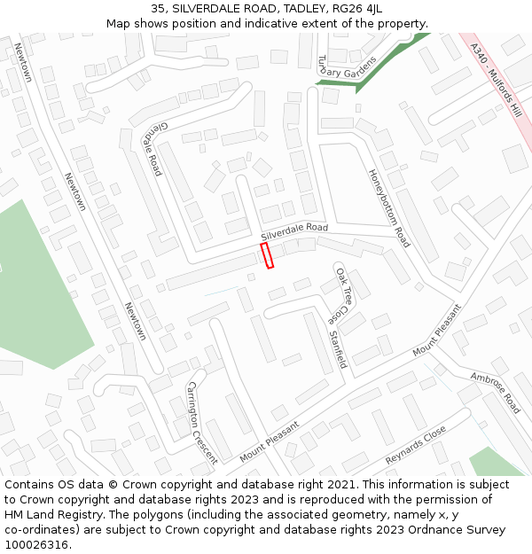 35, SILVERDALE ROAD, TADLEY, RG26 4JL: Location map and indicative extent of plot
