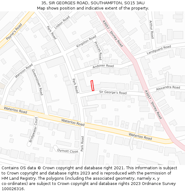 35, SIR GEORGES ROAD, SOUTHAMPTON, SO15 3AU: Location map and indicative extent of plot