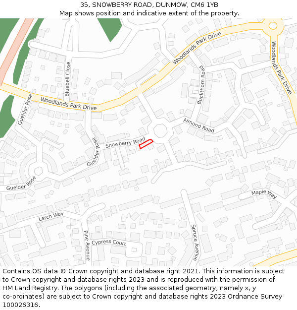 35, SNOWBERRY ROAD, DUNMOW, CM6 1YB: Location map and indicative extent of plot