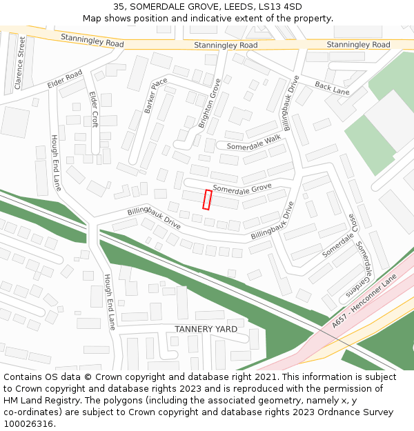 35, SOMERDALE GROVE, LEEDS, LS13 4SD: Location map and indicative extent of plot