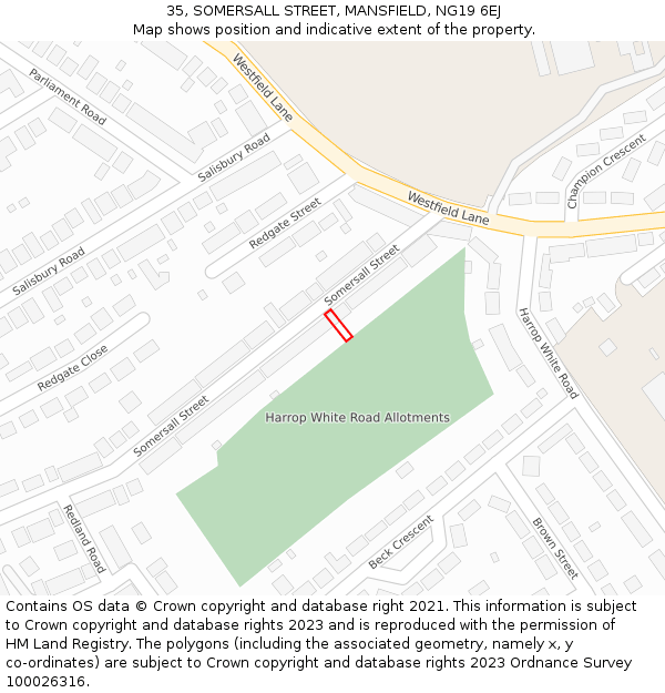 35, SOMERSALL STREET, MANSFIELD, NG19 6EJ: Location map and indicative extent of plot