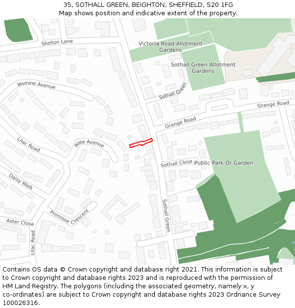 35, SOTHALL GREEN, BEIGHTON, SHEFFIELD, S20 1FG: Location map and indicative extent of plot