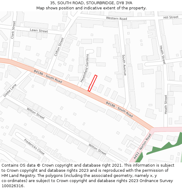 35, SOUTH ROAD, STOURBRIDGE, DY8 3YA: Location map and indicative extent of plot