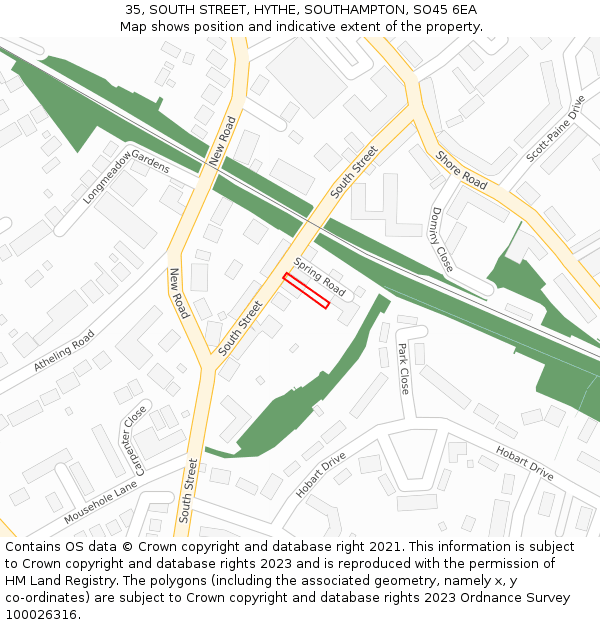 35, SOUTH STREET, HYTHE, SOUTHAMPTON, SO45 6EA: Location map and indicative extent of plot