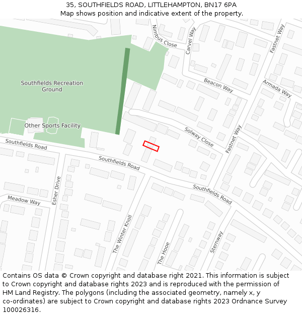 35, SOUTHFIELDS ROAD, LITTLEHAMPTON, BN17 6PA: Location map and indicative extent of plot