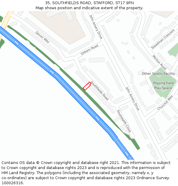 35, SOUTHFIELDS ROAD, STAFFORD, ST17 9PN: Location map and indicative extent of plot