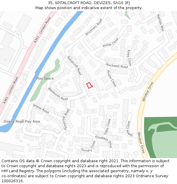 35, SPITALCROFT ROAD, DEVIZES, SN10 3FJ: Location map and indicative extent of plot