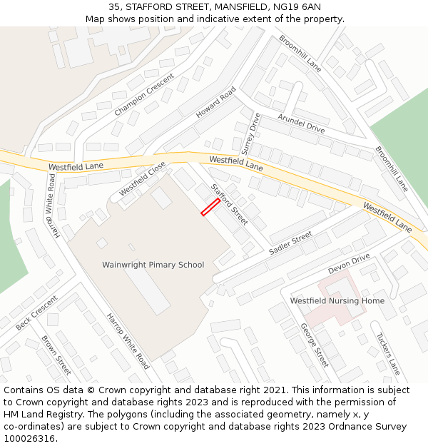 35, STAFFORD STREET, MANSFIELD, NG19 6AN: Location map and indicative extent of plot