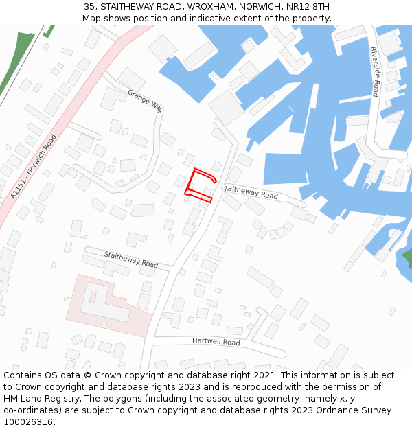35, STAITHEWAY ROAD, WROXHAM, NORWICH, NR12 8TH: Location map and indicative extent of plot