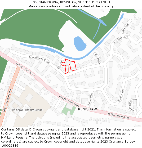 35, STANIER WAY, RENISHAW, SHEFFIELD, S21 3UU: Location map and indicative extent of plot