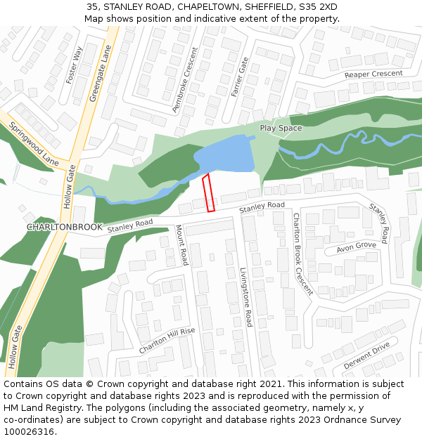 35, STANLEY ROAD, CHAPELTOWN, SHEFFIELD, S35 2XD: Location map and indicative extent of plot