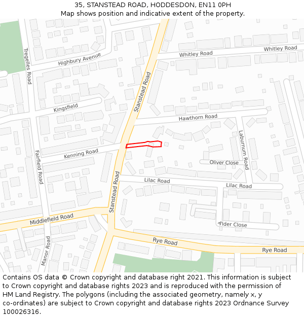 35, STANSTEAD ROAD, HODDESDON, EN11 0PH: Location map and indicative extent of plot