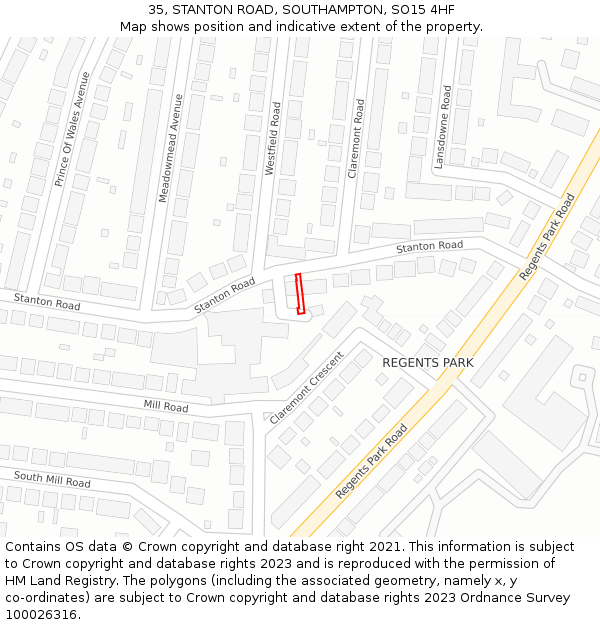 35, STANTON ROAD, SOUTHAMPTON, SO15 4HF: Location map and indicative extent of plot