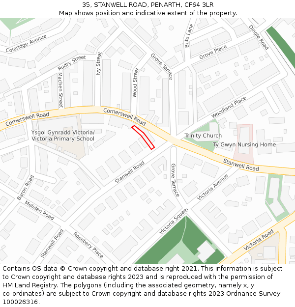 35, STANWELL ROAD, PENARTH, CF64 3LR: Location map and indicative extent of plot