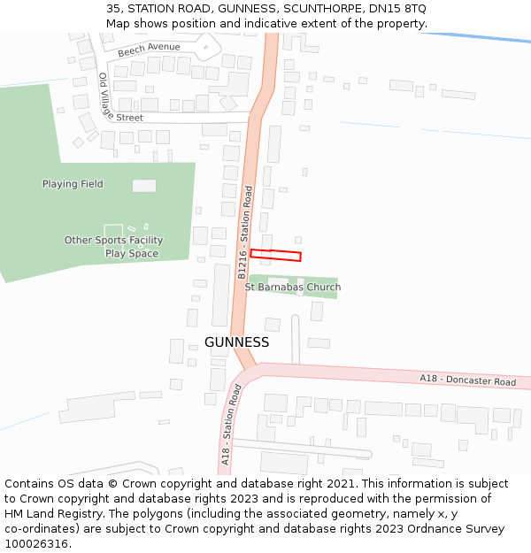 35, STATION ROAD, GUNNESS, SCUNTHORPE, DN15 8TQ: Location map and indicative extent of plot