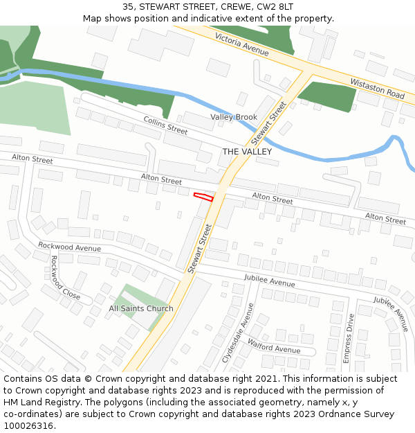35, STEWART STREET, CREWE, CW2 8LT: Location map and indicative extent of plot