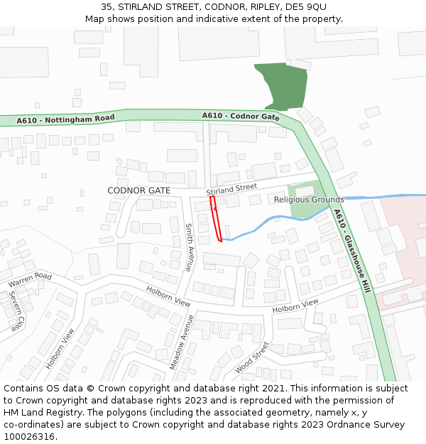 35, STIRLAND STREET, CODNOR, RIPLEY, DE5 9QU: Location map and indicative extent of plot