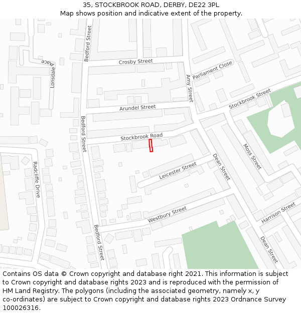 35, STOCKBROOK ROAD, DERBY, DE22 3PL: Location map and indicative extent of plot