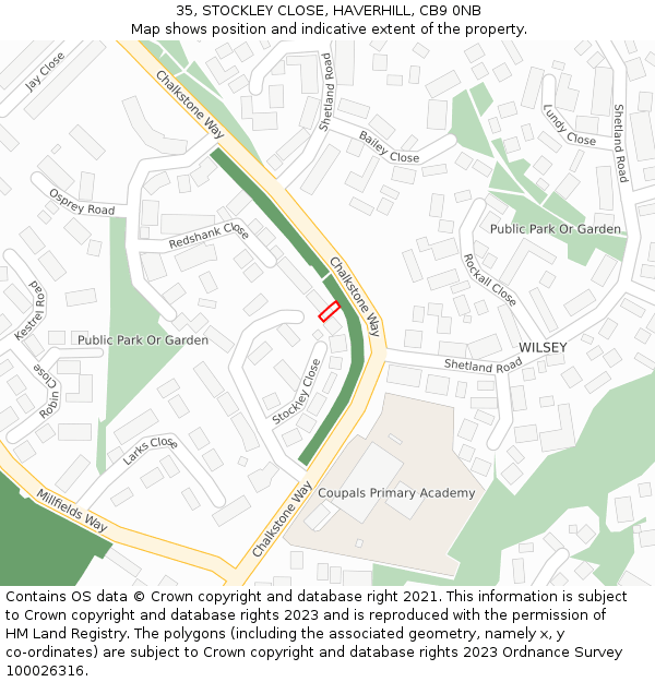 35, STOCKLEY CLOSE, HAVERHILL, CB9 0NB: Location map and indicative extent of plot