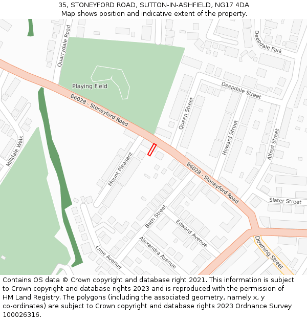35, STONEYFORD ROAD, SUTTON-IN-ASHFIELD, NG17 4DA: Location map and indicative extent of plot