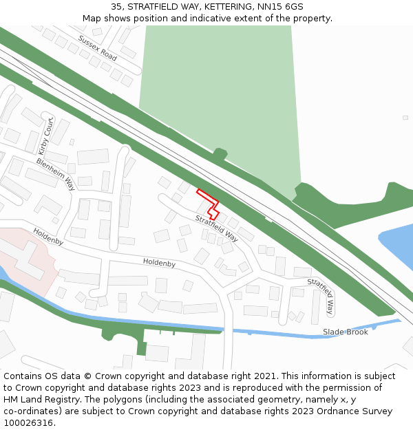 35, STRATFIELD WAY, KETTERING, NN15 6GS: Location map and indicative extent of plot