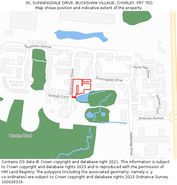 35, SUNNINGDALE DRIVE, BUCKSHAW VILLAGE, CHORLEY, PR7 7ED: Location map and indicative extent of plot
