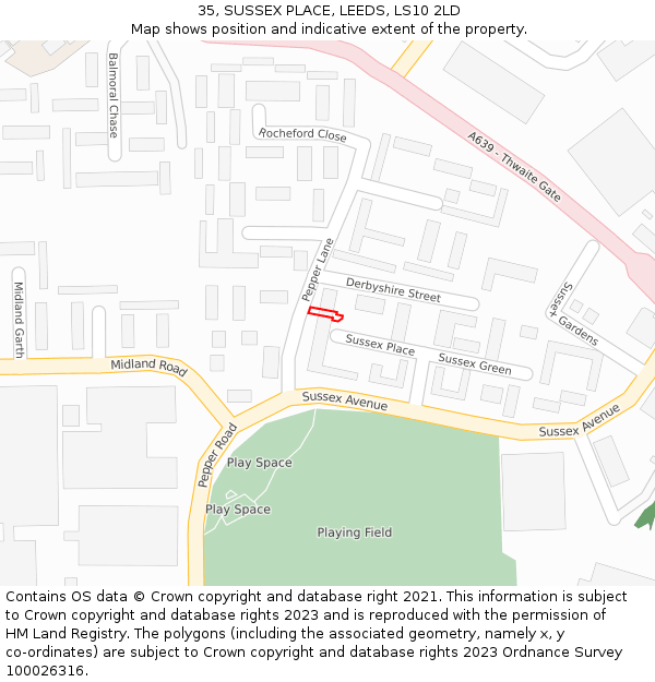 35, SUSSEX PLACE, LEEDS, LS10 2LD: Location map and indicative extent of plot