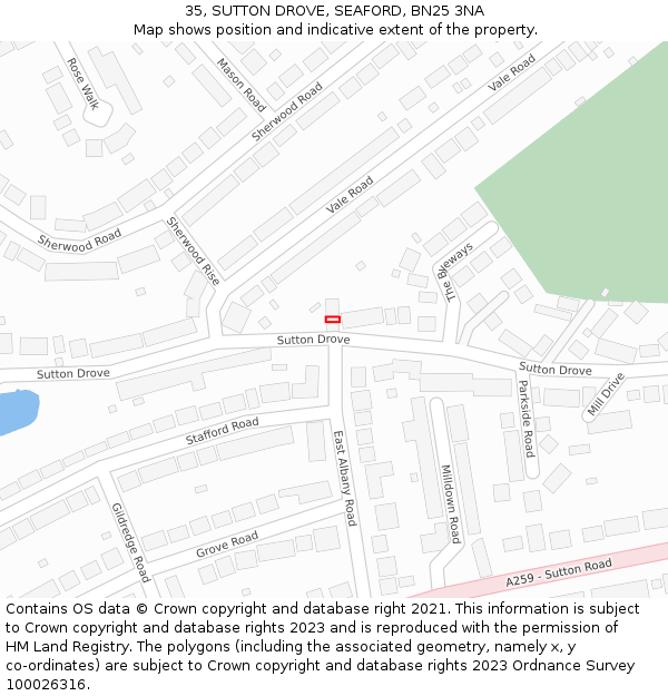 35, SUTTON DROVE, SEAFORD, BN25 3NA: Location map and indicative extent of plot